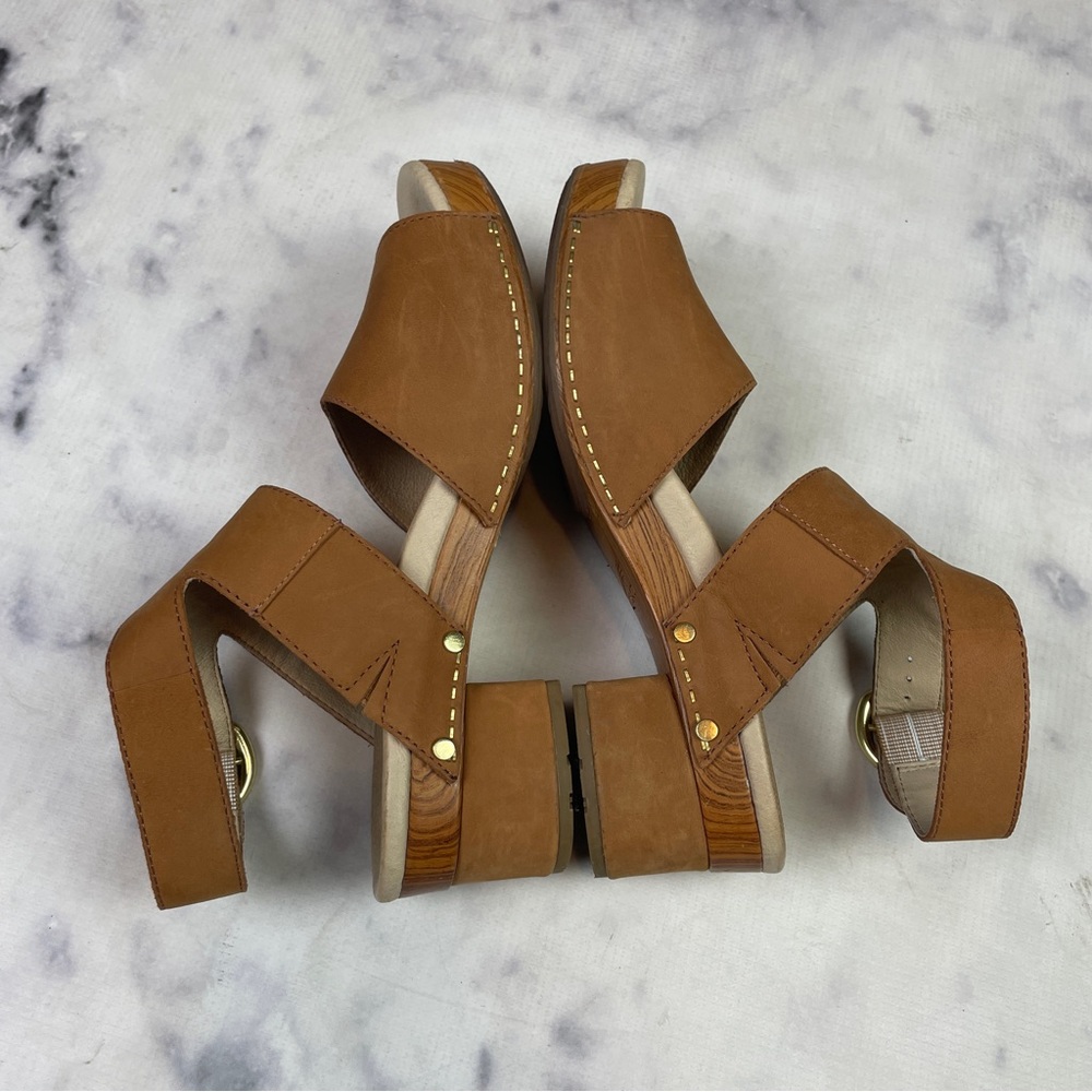 DANSKO Minka Milled Nubuck Suede Block Heel Sandals Camel Brown Comfort Sz 39 - Picture 6 of 9